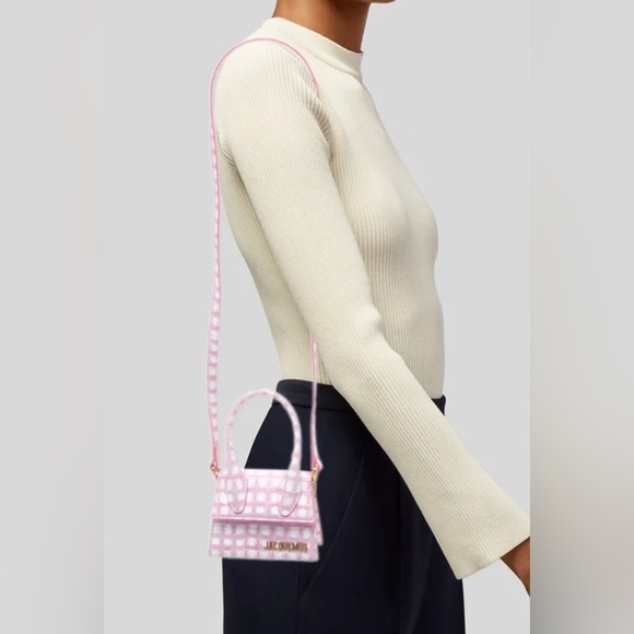 Jacquemus MINI Le Chiquito Leather Checkered Pink & White Bag Authentic - Picture 4 of 15